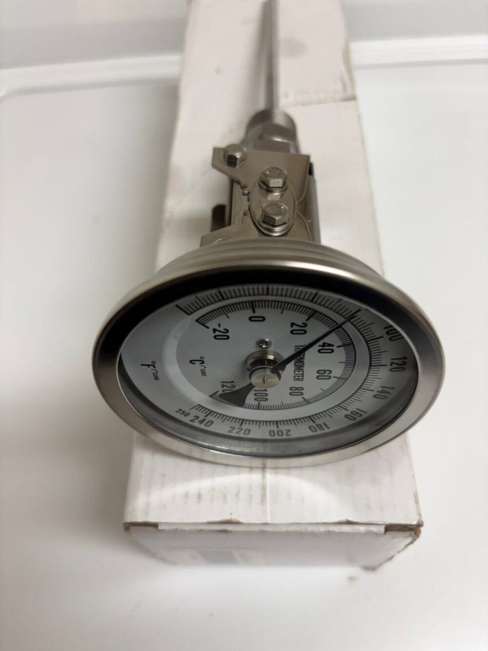 Bimetal Thermometer – Industrial Stainless Steel Adjustable Angle – New in Box